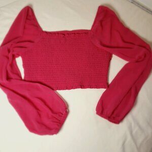 Altar'd State Top Party Sheer Womens Medium Fuschia Crop Top Pucker Pink